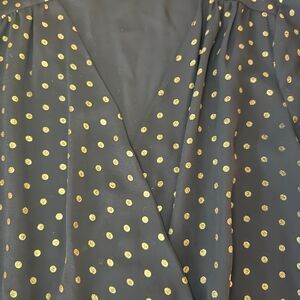 Express Black Gold Polka Dot Bodysuit | Women’s M Sheer Wrap V Neck Long Sleeve